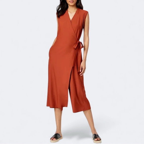 Eileen Fisher Wrap Front Stretchy Washable Crepe Jumpsuit in Rust Red Size Small - Picture 1 of 8
